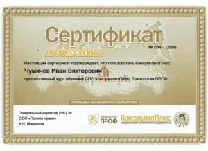 Сертификат - Иван Викторович Чумичев